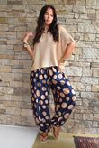 Basso Big Dot Balloon Cuff Pant Navy & Tan